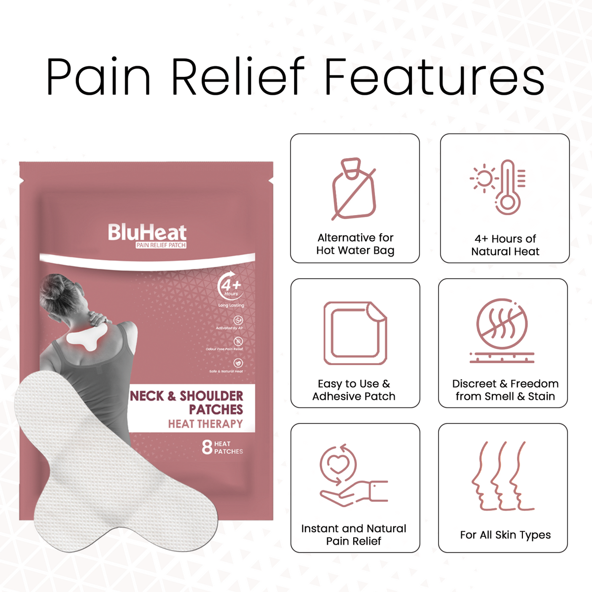 BluHeat Neck & Shoulder Pain Relief - (Pack of 8 Patches)