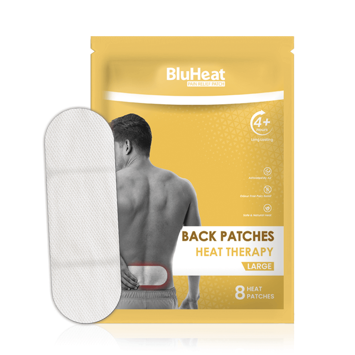 BluHeat Back Pain Relief Patches - (Pack of 8 Large Patches)