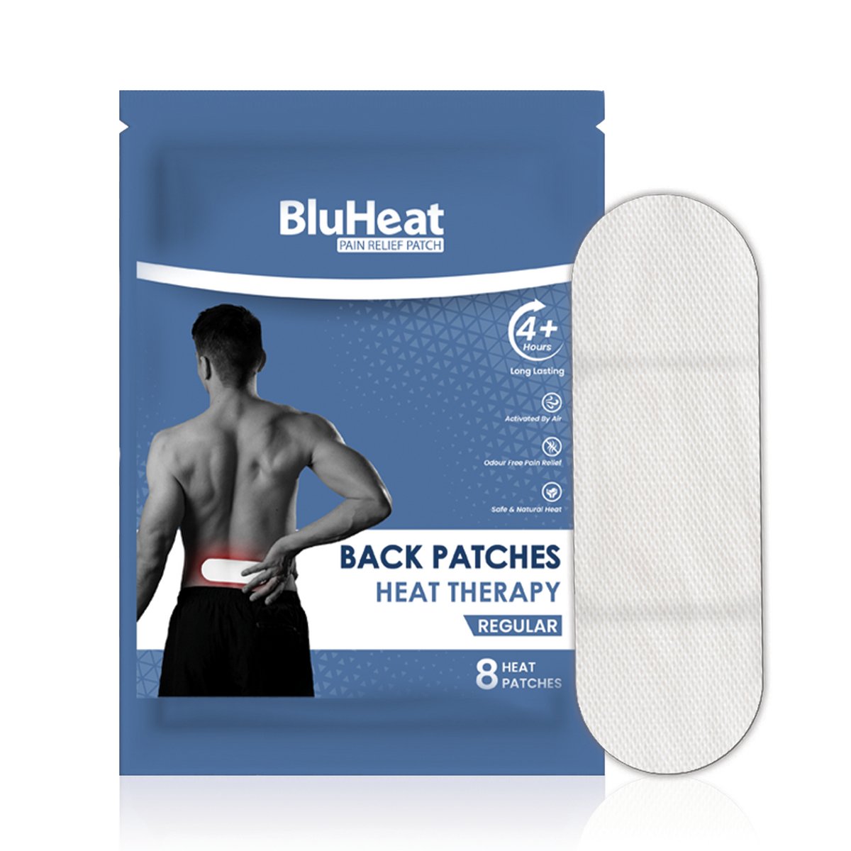 BluHeat Back Pain Relief Patches - (Pack of 8 Regular Patches)