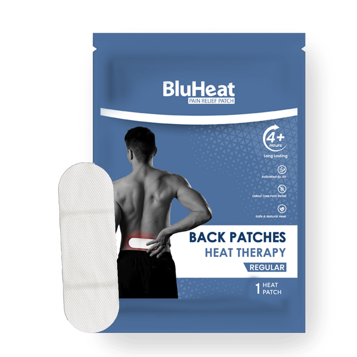BluHeat Back Pain Relief Patches -Regular - (Pack of 1 Regular Patch)