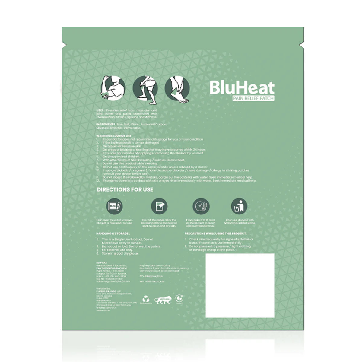 BluHeat Knee, Elbow & Shoulder Pain Relief Patches   - (Pack of 4 Patches)