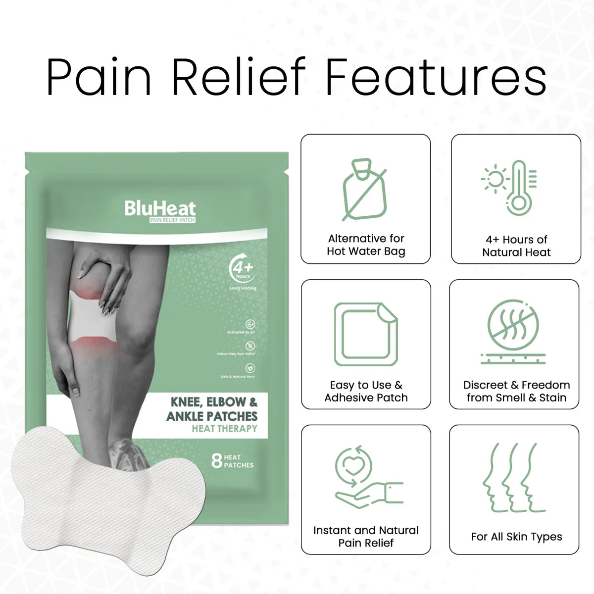 BluHeat Knee, Elbow & Shoulder Pain Relief Patches   - (Pack of 4 Patches)